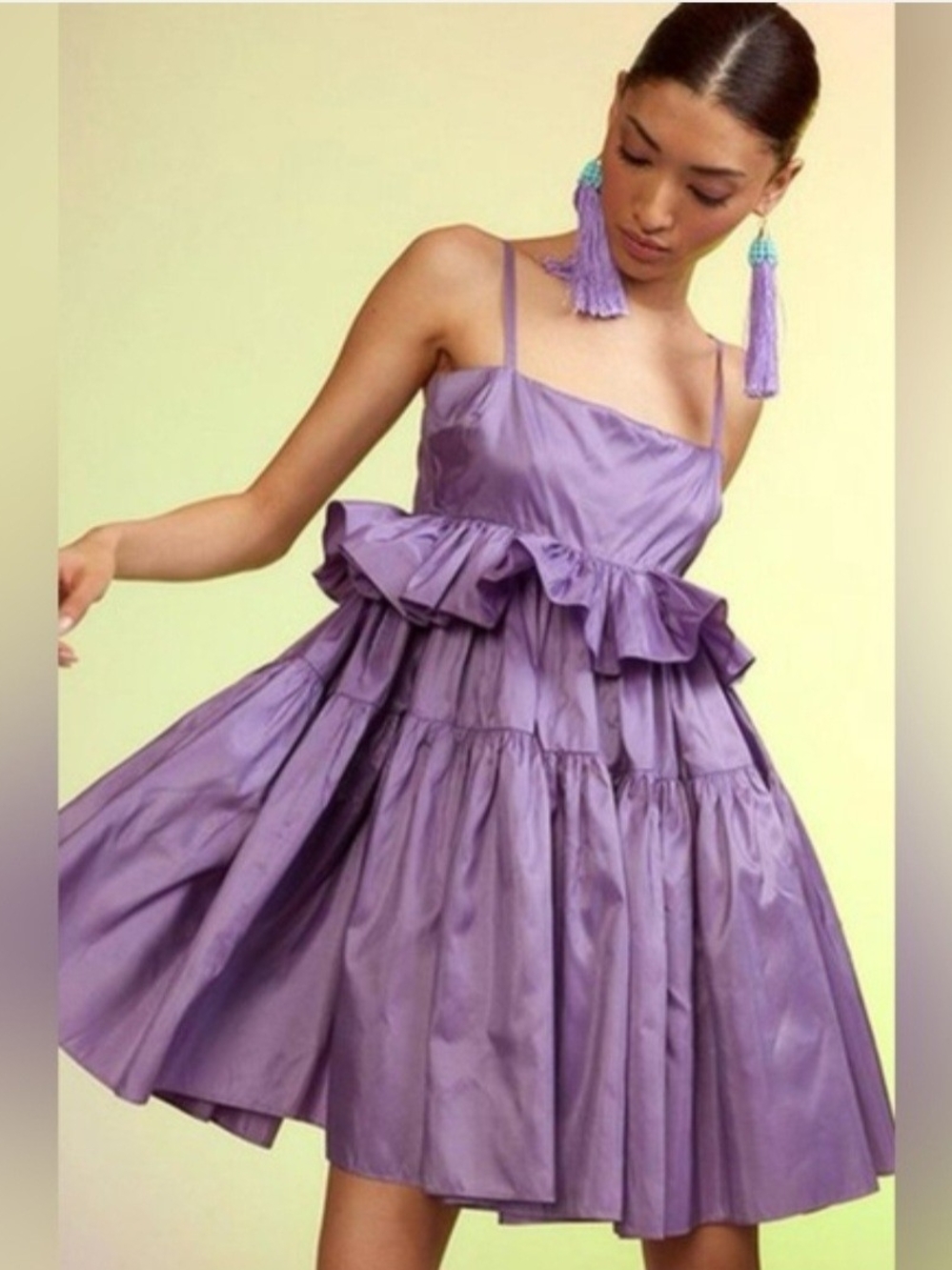 Cynthia Rowley Lavender Ruffle-Tiered Spaghetti Strap Dress - Picture 3 of 8
